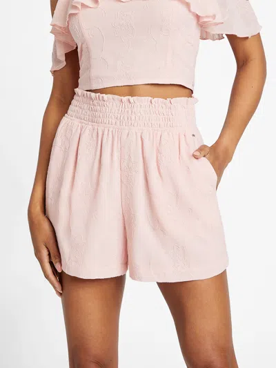 Guess Factory Allegra Embroidered Shorts In Pink