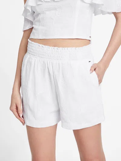 Guess Factory Allegra Embroidered Shorts In White