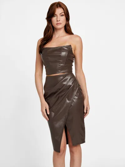Guess Factory Allen Faux-leather Tube Top In Brown