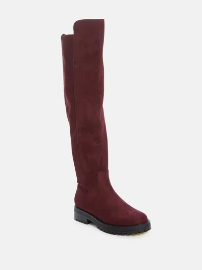 Guess Factory Analin Knit Panel Riding Boots In Burgundy