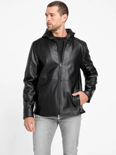 Guess Factory Andy Faux-leather Hooded Jacket In Black