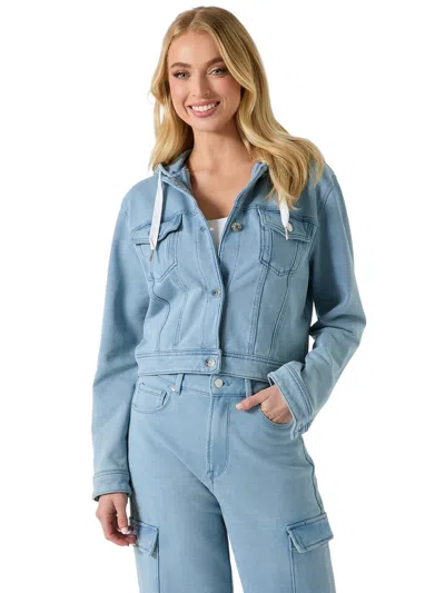 Guess Factory Angela Hooded Cropped Denim Jacket In Blue