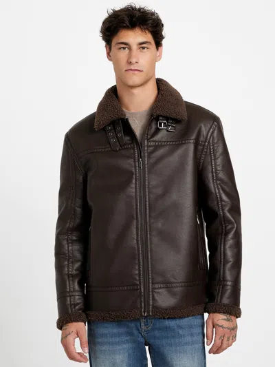 Guess Factory Angus Pebble Faux-suede Jacket In Brown