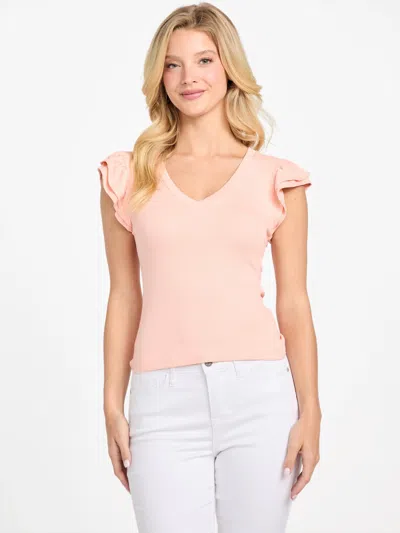 Guess Factory Ariel Ribbed Ruffle Top In Multi