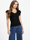 Guess Factory Ariel Ribbed Ruffle Top In Blue