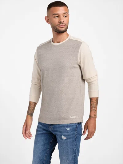 Guess Factory Asher Jacquard Long-sleeve Tee In Beige