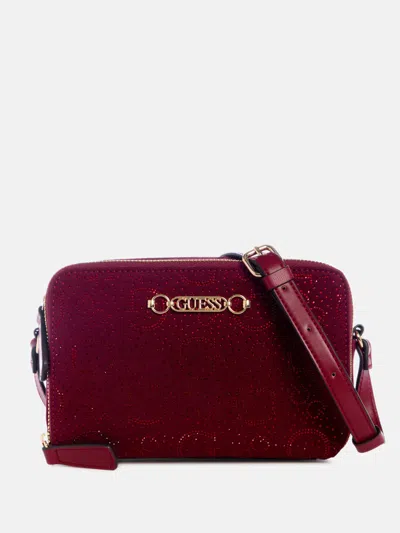 Guess Factory Avelina Rhinestone Logo Double-zip Crossbody In Black