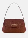 Guess Factory Avelina Rhinestone Logo Shoulder Bag In Brown