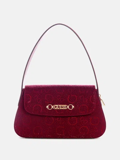 Guess Factory Avelina Rhinestone Logo Shoulder Bag In Red