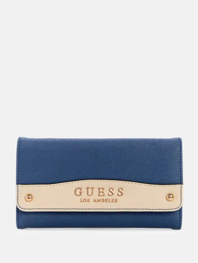 Guess Factory Avon Park Slim Clutch Wallet In Blue