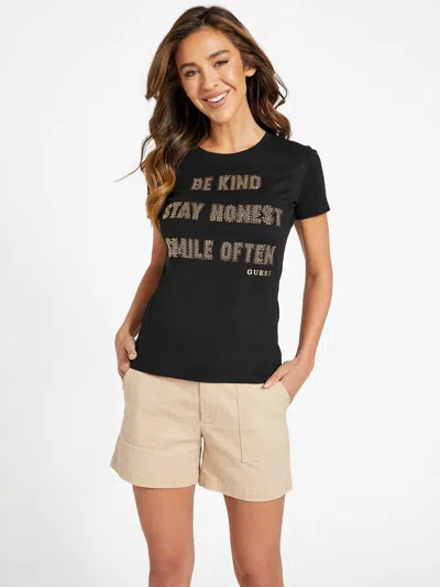 Guess Factory Be Kind Rhinestone Tee In Black