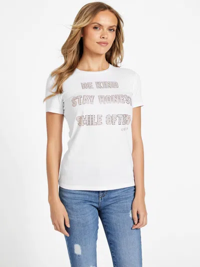 Guess Factory Be Kind Rhinestone Tee In White