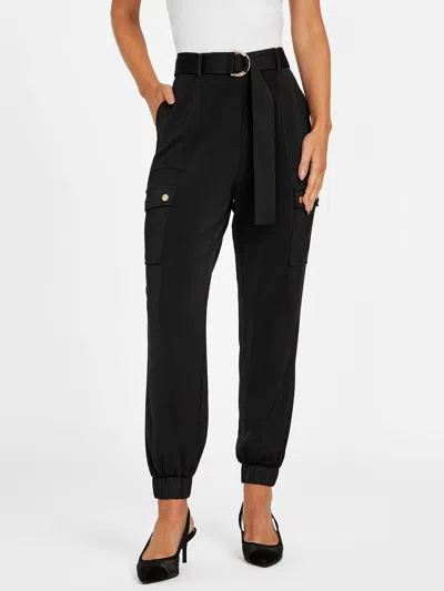 Guess Factory Belinda Skinny Satin Cargo Pants In Black