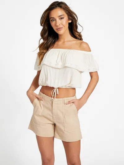 Guess Factory Belize Off-shoulder Crop Top In White