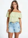 Guess Factory Belize Off-shoulder Crop Top In Green