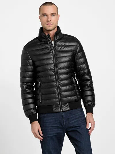 Guess Factory Bennet Padded Faux-leather Jacket In Black