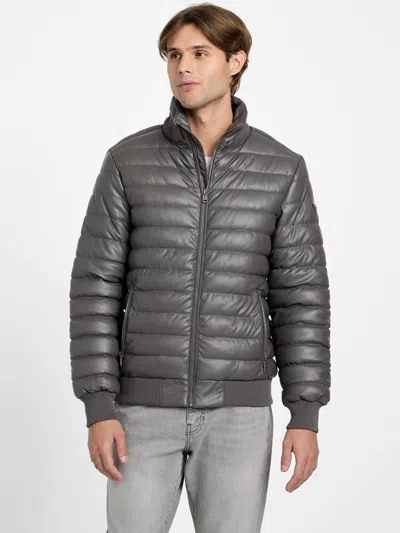 Guess Factory Bennet Padded Faux-leather Jacket In Gray