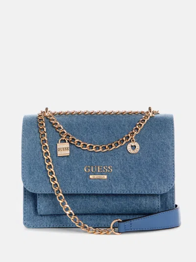 Guess Factory Beryln Denim Convertible Crossbody In Blue