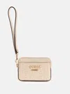 Guess Factory Beryln Logo Card Case Wristlet In Beige