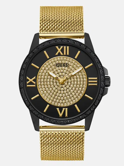 Guess Factory Black And Gold-tone Analog Mesh Watch