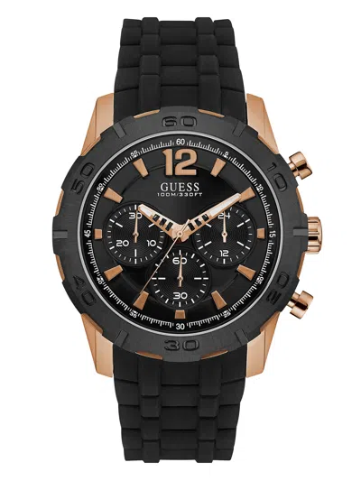 Guess Factory Black And Rose Gold-tone Silicone Watch In Multi