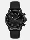 Guess Factory Black Leather Multifunction Watch In Black