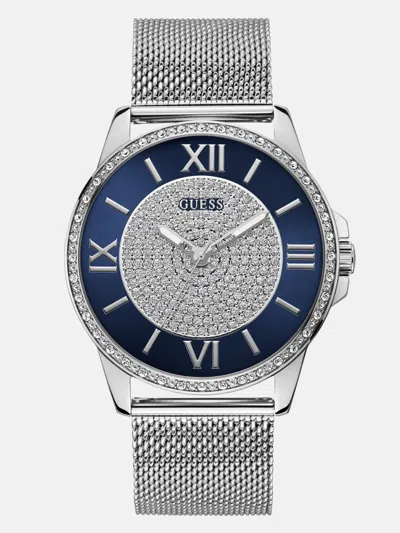 Guess Factory Blue And Silver-tone Analog Mesh Watch In Multi