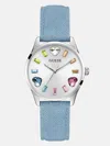 Guess Factory Blue Hearts Silver-tone Analog Watch In Blue