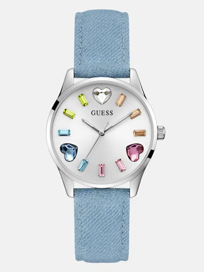 Guess Factory Blue Hearts Silver-tone Analog Watch