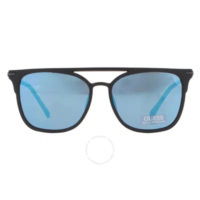 Guess Factory Blue Mirror Browline Men's Sunglasses Gf5077 02x 59 In Black