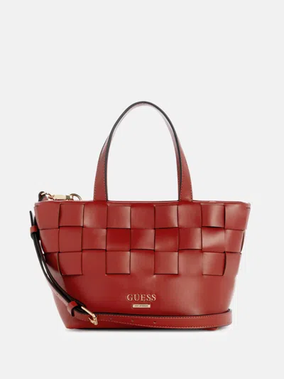 Guess Factory Bordizzo Woven Small Satchel In Red