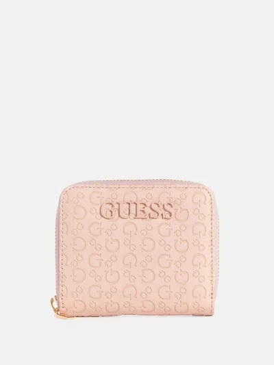 Guess Factory Bowie Debossed Zip-around Wallet In Pink