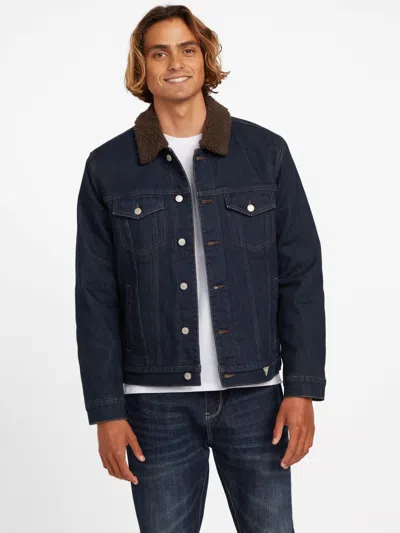 Guess Factory Braun Sherpa Lined Denim Jacket In Blue