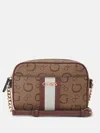Guess Factory Brecken Logo Mini Crossbody In Beige