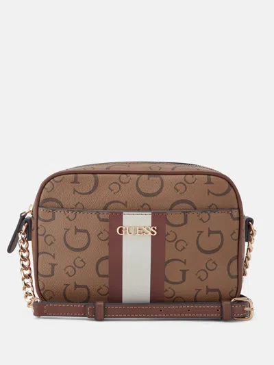 Guess Factory Brecken Logo Mini Crossbody In Brown