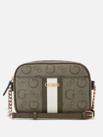Guess Factory Brecken Logo Mini Crossbody In Green