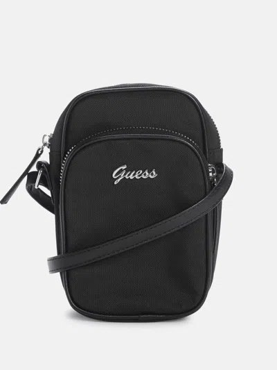 Guess Factory Canvas Logo Crossbody In Black