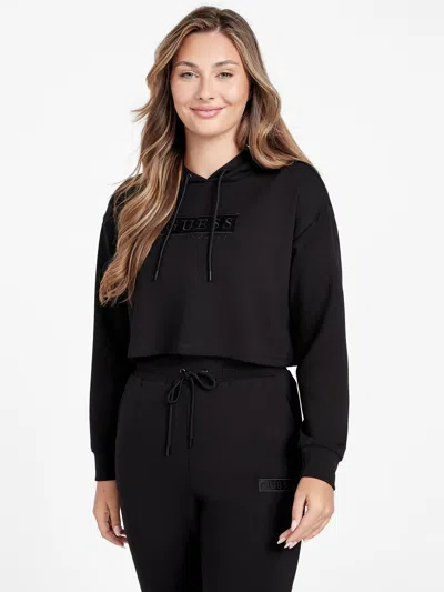 Guess Factory Carly Logo Crop Hoodie In Black