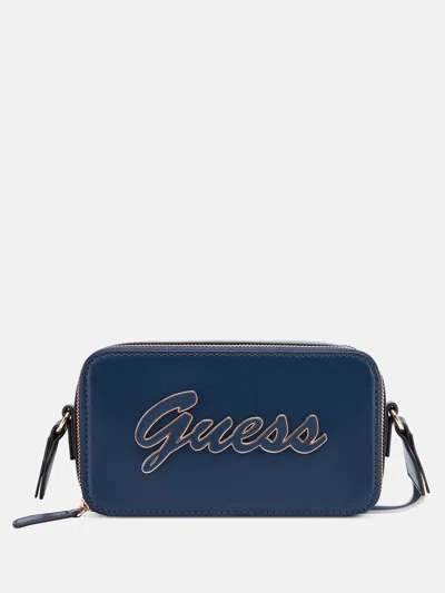 Guess Factory Carrara Double-zip Mini Crossbody In Blue