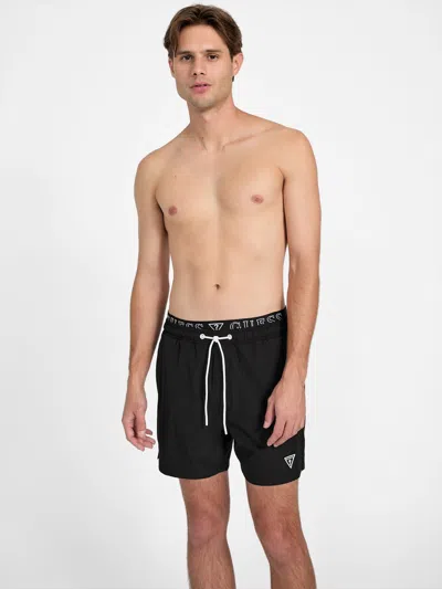 Guess Factory Cirillo Logo Waistband Volley Swim Shorts In Black