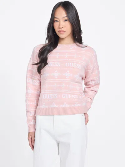 Guess Factory Claus Logo Sweater In Pink