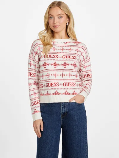 Guess Factory Claus Logo Sweater In White
