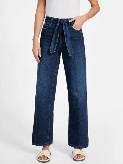 Guess Factory Clover Belted Wide-leg Jeans In Blue