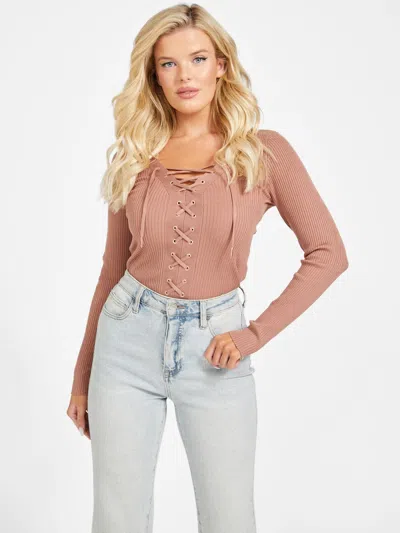 Guess Factory Cody Lace-up Sweater In Pink