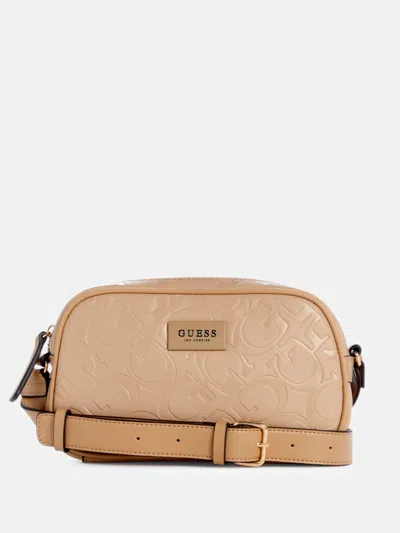 Guess Factory Corapeake Logo Mini Crossbody In Beige