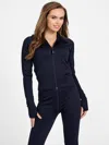 Guess Factory Cordova Rib-knit Zip Jacket In Blue