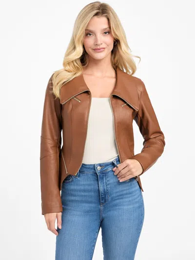 Guess Factory Dani Faux-leather Moto Jacket In Beige