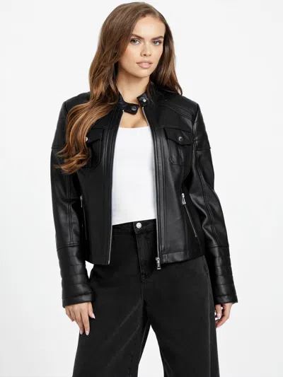 Guess Factory Danielle Faux-leather Moto Jacket In Black