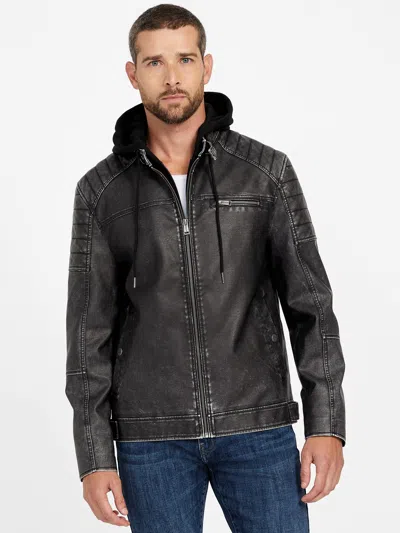 Guess Factory Danilo Faux-leather Hooded Jacket In Black