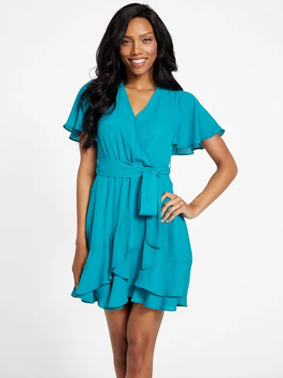 Guess Factory Daphne Solid Short Dress In Blue